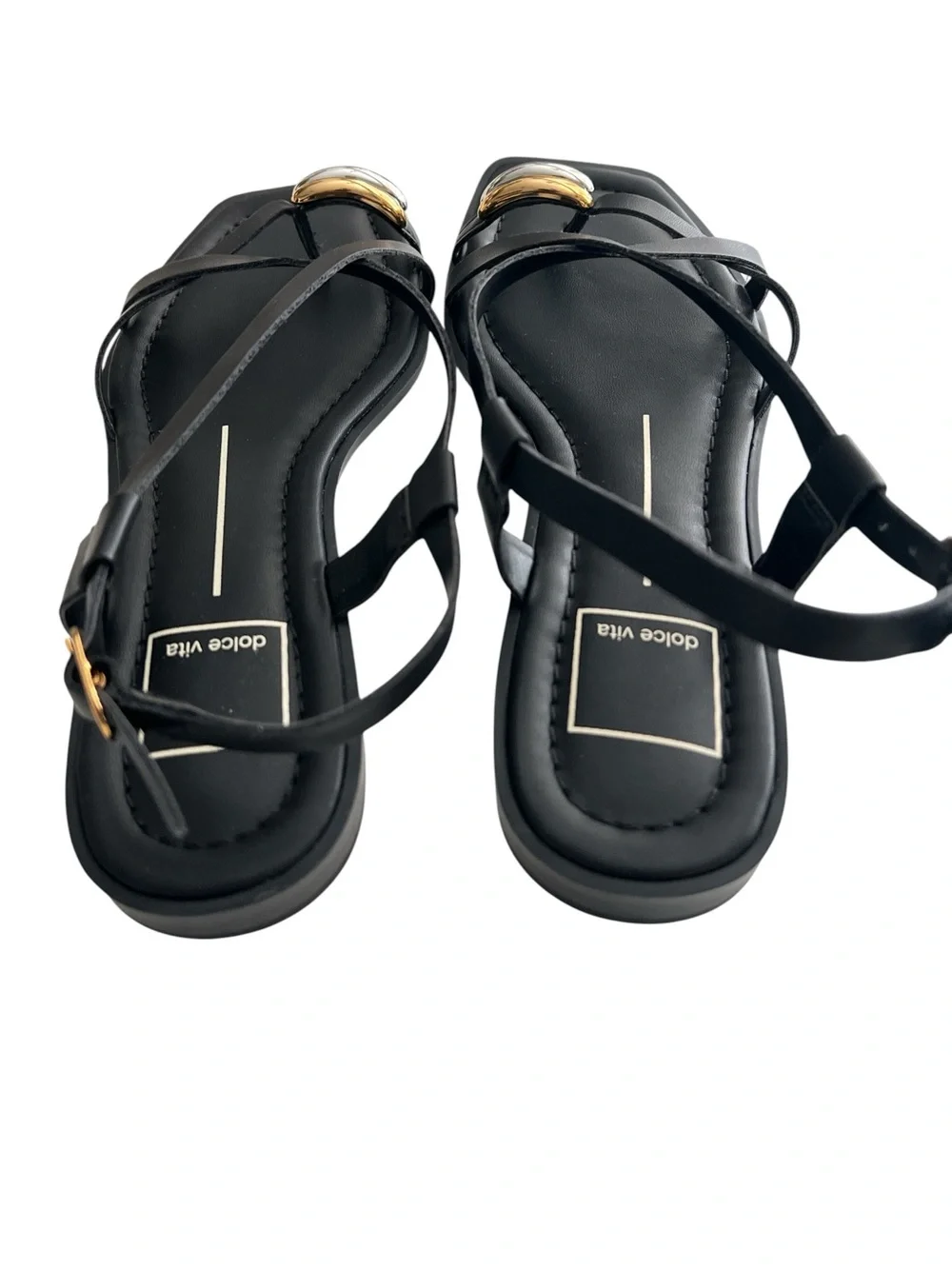 Dolce Vita Strappy Flat Sandals Gold Silver Toe Ring Ankle Straps, Size 6M